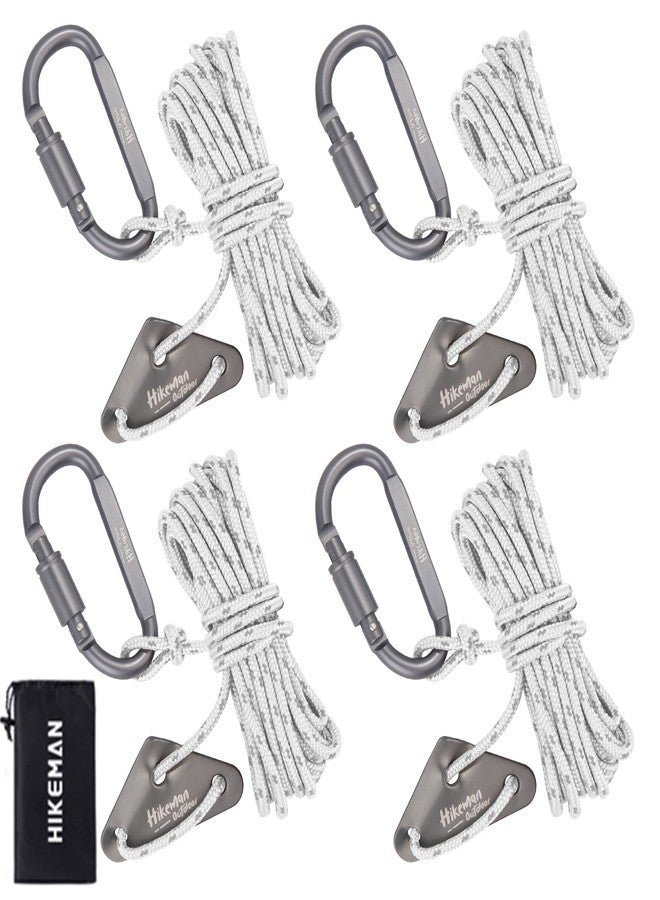 Hikeman 4 Pack Camping Rope with Locking Carabiner Clip,4mm Reflective Guy Lines with Triangular Guyline Adjuster Tensioner,Nylon Cord for Tent Tarp Tie Down,Hiking,Backpacking (White) - Image 1