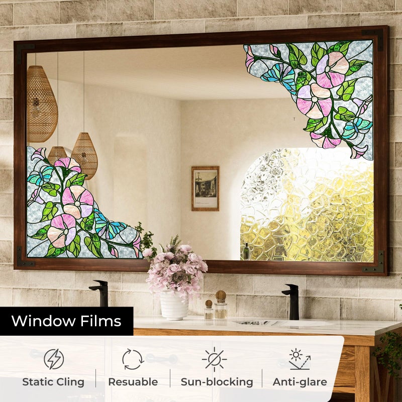 ADD.HERES Window Stickers, â€ŒStained Glass Window Privacy Film, Static Cling Window Filmï¼ŒUV Blocking Static Cling for Home Kitchen Office Bathroomï¼ˆMorning Glory, 16.9" X 16.9"ï¼‰ - Image 4