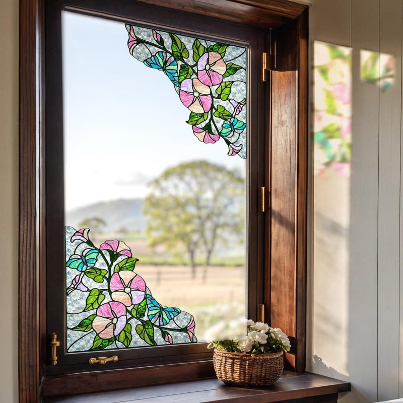 ADD.HERES Window Stickers, â€ŒStained Glass Window Privacy Film, Static Cling Window Filmï¼ŒUV Blocking Static Cling for Home Kitchen Office Bathroomï¼ˆMorning Glory, 16.9" X 16.9"ï¼‰ - Image 1