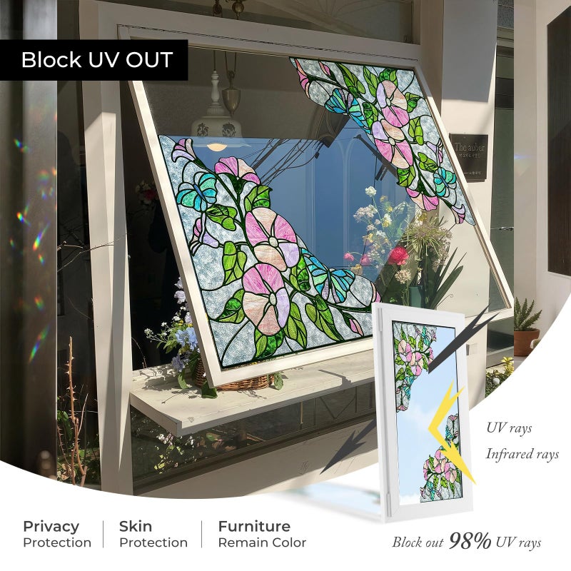 ADD.HERES Window Stickers, â€ŒStained Glass Window Privacy Film, Static Cling Window Filmï¼ŒUV Blocking Static Cling for Home Kitchen Office Bathroomï¼ˆMorning Glory, 16.9" X 16.9"ï¼‰ - Image 5