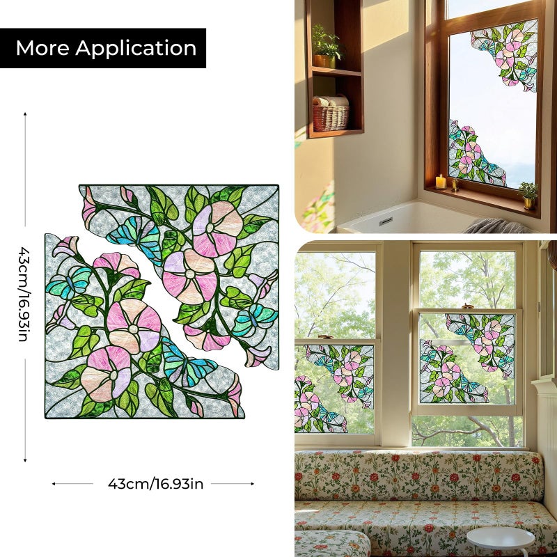 ADD.HERES Window Stickers, â€ŒStained Glass Window Privacy Film, Static Cling Window Filmï¼ŒUV Blocking Static Cling for Home Kitchen Office Bathroomï¼ˆMorning Glory, 16.9" X 16.9"ï¼‰ - Image 3
