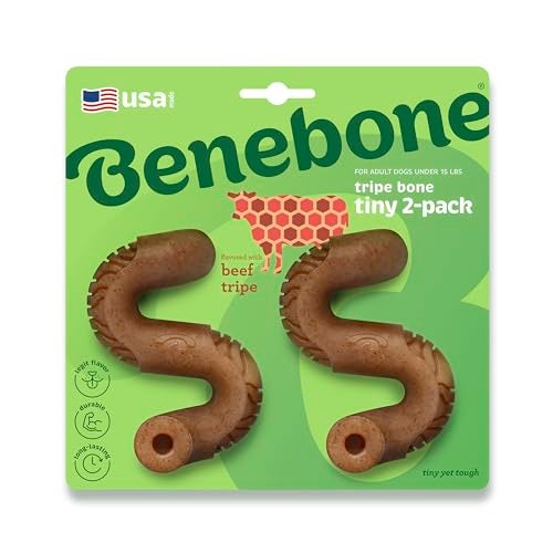 Benebone Tiny 2Pack Tripe Bone Durable Dog Chew Toy for Aggressive Chewers Real Tripe Made in USA - Image 1