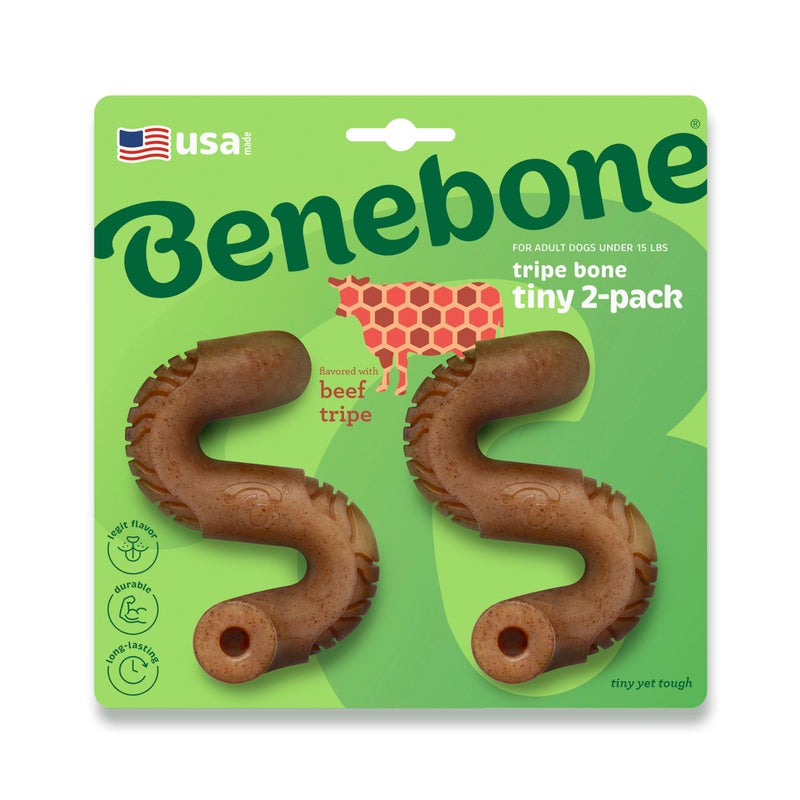Benebone Tiny 2Pack Tripe Bone Durable Dog Chew Toy for Aggressive Chewers Real Tripe Made in USA - Image 2