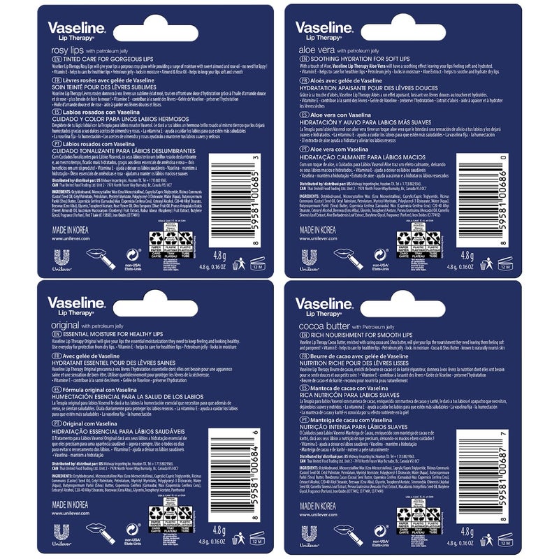 Vaseline Lip Therapy Variety 4-Pack, Moisturizing Lip Balm with Vitamin E, 0.16 Oz Ea - Image 2
