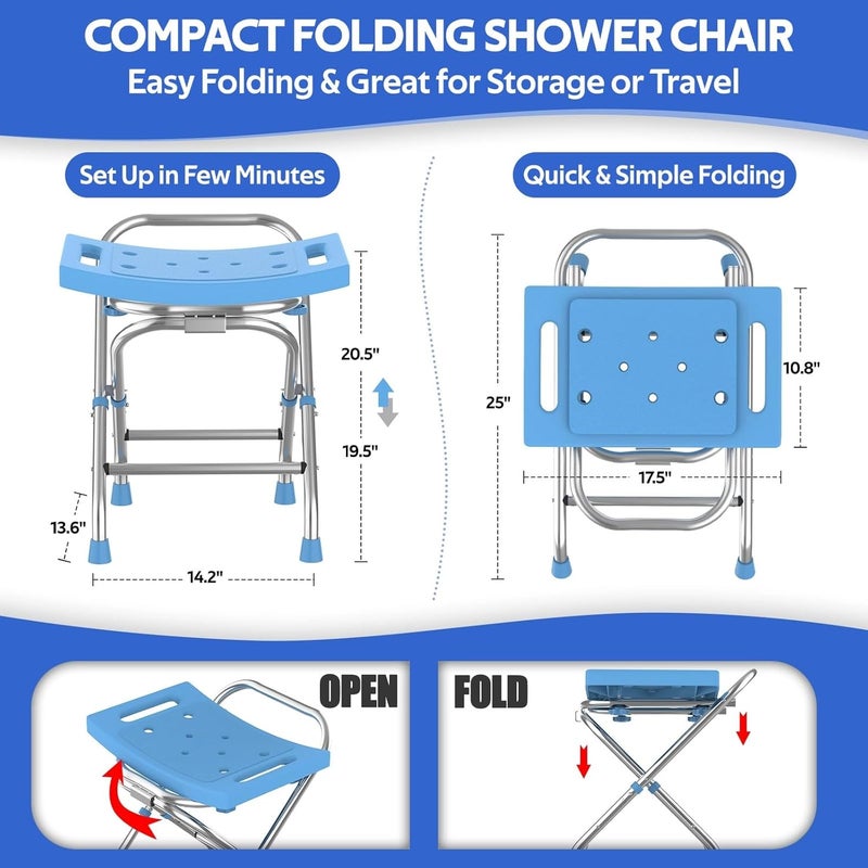 Meday Folding Shower Seat - Stainless Steel Shower Chair for Inside Shower - 420lbs Height Adjustable Foldable Shower Stool - Portable Travel Collapsible Bath Bench for Elderly, Senior, Handicap & Disabled - Image 5