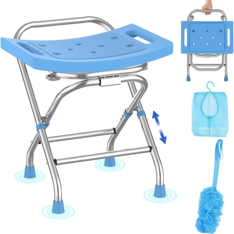 Meday Folding Shower Seat - Stainless Steel Shower Chair for Inside Shower - 420lbs Height Adjustable Foldable Shower Stool - Portable Travel Collapsible Bath Bench for Elderly, Senior, Handicap & Disabled - Image 1