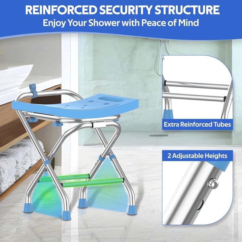 Meday Folding Shower Seat - Stainless Steel Shower Chair for Inside Shower - 420lbs Height Adjustable Foldable Shower Stool - Portable Travel Collapsible Bath Bench for Elderly, Senior, Handicap & Disabled - Image 4