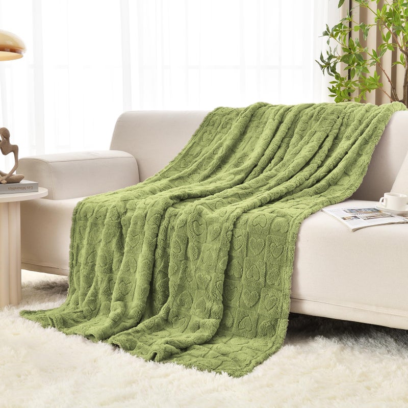 GIOKARNNA Heart Checkered Throw Blankets  for Love Mother Friends Pets 280 GSM Super Soft Warm Lightweight Fluffy Bed Blanket for Women Anniversaries(Sage Green 50""x60"") - Image 2
