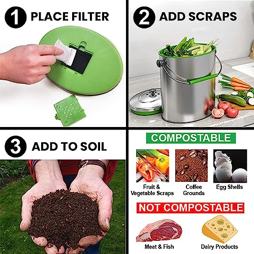 iTouchless Stainless Steel Compost Bin 1.6 Gallon Includes AbsorbX Odor Filter System, Pest-Proof, Titanium Rust-Free Space-efficient Slim Oval Shape 6 Liter Kitchen Countertop Trash Can - Image 5