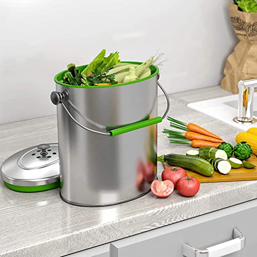 iTouchless Stainless Steel Compost Bin 1.6 Gallon Includes AbsorbX Odor Filter System, Pest-Proof, Titanium Rust-Free Space-efficient Slim Oval Shape 6 Liter Kitchen Countertop Trash Can - Image 3