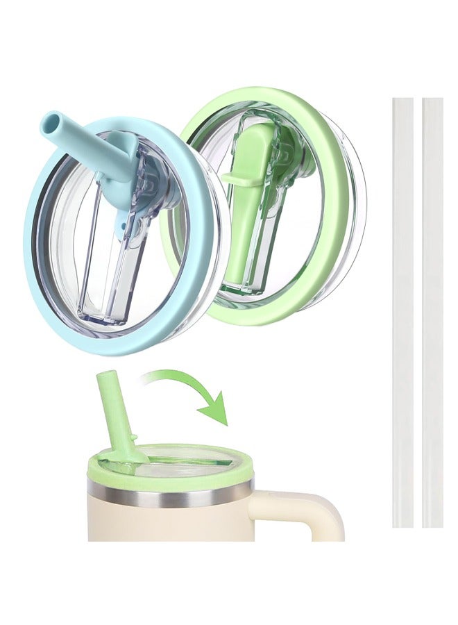 2 Pack 40 oz Tumbler Flip Straw Lid , Spill Proof Splash Resistant Tumbler Lids,Dustproof Tumbler Cover, Reusable Tumbler Cover(Light green+light blue)  - Image 1