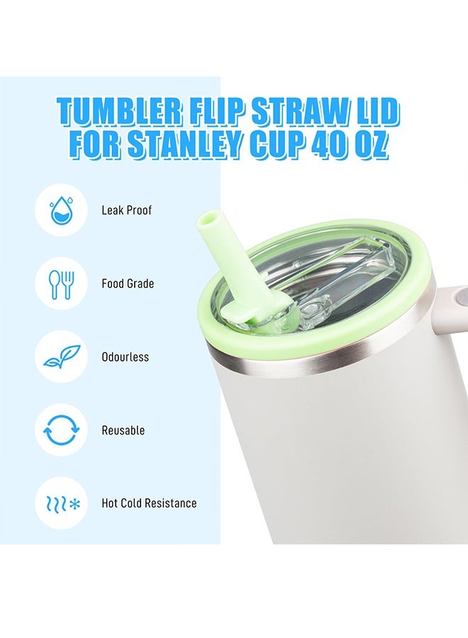 2 Pack 40 oz Tumbler Flip Straw Lid , Spill Proof Splash Resistant Tumbler Lids,Dustproof Tumbler Cover, Reusable Tumbler Cover(Light green+light blue)  - Image 4