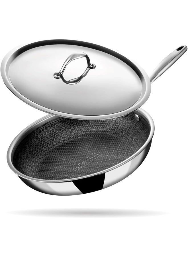 Stahl مقلاة ستال أرتيزان هايبرد ثلاثية الطبقات مع غطاء، قاعدة مقلاة تحريض، مقلاة غير لاصقة، مقلاة أومليت غير لاصقة، مقلاة من الفولاذ المقاوم للصدأ، 1.1 لتر، 20 سم - Image 1