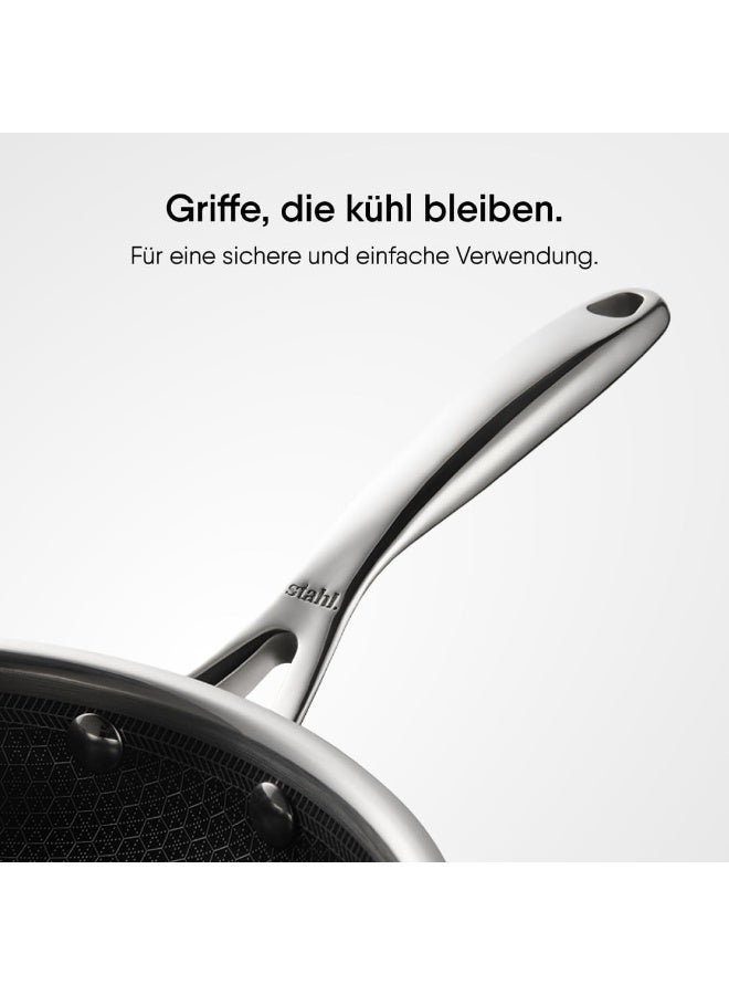 Stahl مقلاة ستال أرتيزان هايبرد ثلاثية الطبقات مع غطاء، قاعدة مقلاة تحريض، مقلاة غير لاصقة، مقلاة أومليت غير لاصقة، مقلاة من الفولاذ المقاوم للصدأ، 1.1 لتر، 20 سم - Image 4