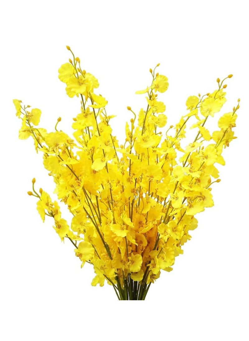 Kanza 10 Pieces Artificial Orchid Flowers Silk Dancing Lady Orchid Long Stem for Tall Vase Table Centerpiece Wedding Home Party Festival Summer Decor (Bright Yellow)  - Image 1