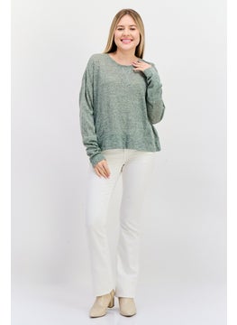 Weatherproof Women Crew Neck Long Sleeves Heather Shirt, Green  - Image 3