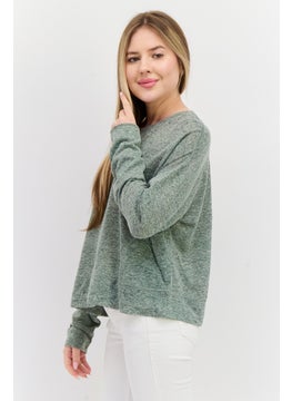 Weatherproof Women Crew Neck Long Sleeves Heather Shirt, Green  - Image 2