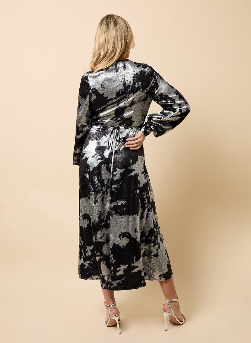 Little Mistress V Neck Cuff Sleeve Maxi Dress - Image 2