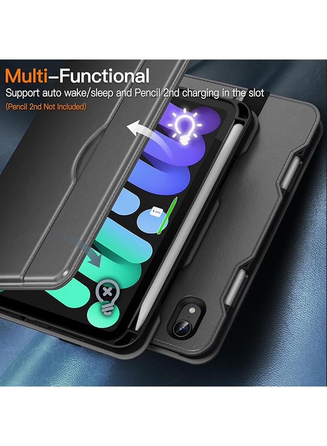 جي تيك حافظة لجهاز ايباد ميني A17 برو 2024 موديل الجيل السابع ميني 6 2021 موديل الجيل السادس حافظة حماية للكمبيوتر اللوحي من الجلد الصناعي مع حامل قلم ومساحة للجيب باللون الرمادي - Image 5