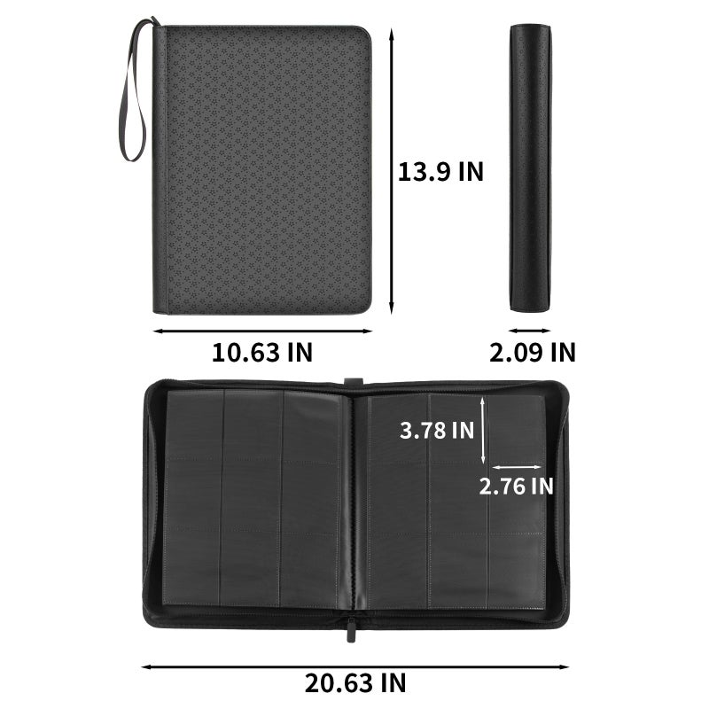 CARDARCHIVER Card Binder 9 Pocket - 432 Cards, Premium Durable & Rigid PU Leather, 24 Page Zippered Side-Loading for Baseball, TCG, Trading & Sports Cards (Professional Black) - Image 3