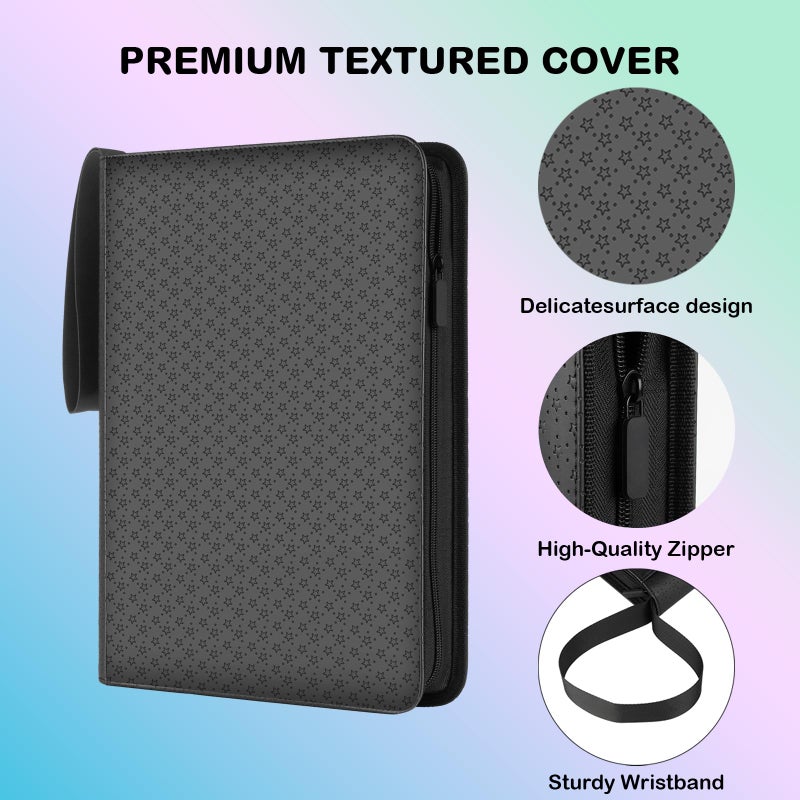 CARDARCHIVER Card Binder 9 Pocket - 432 Cards, Premium Durable & Rigid PU Leather, 24 Page Zippered Side-Loading for Baseball, TCG, Trading & Sports Cards (Professional Black) - Image 4