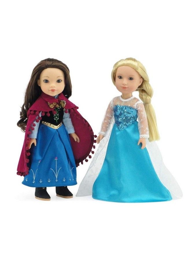 Emily Rose 14 Inch Doll Clothes Clothing Accessories ; Princess Elsa And Anna Inspired 14" Doll Dress Ball Gown Costume Gift Set Outfit Bundle ; Fits Most 14" 14.5" Hard Bodied Dolls  - Image 2