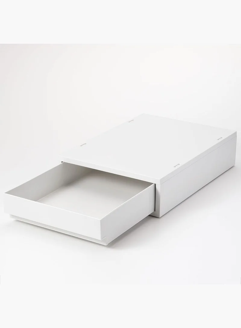 MUJI Polypropylene Thin Vertical Drawer Type Case, W 26 x D 37 x H 9 cm, White Grey