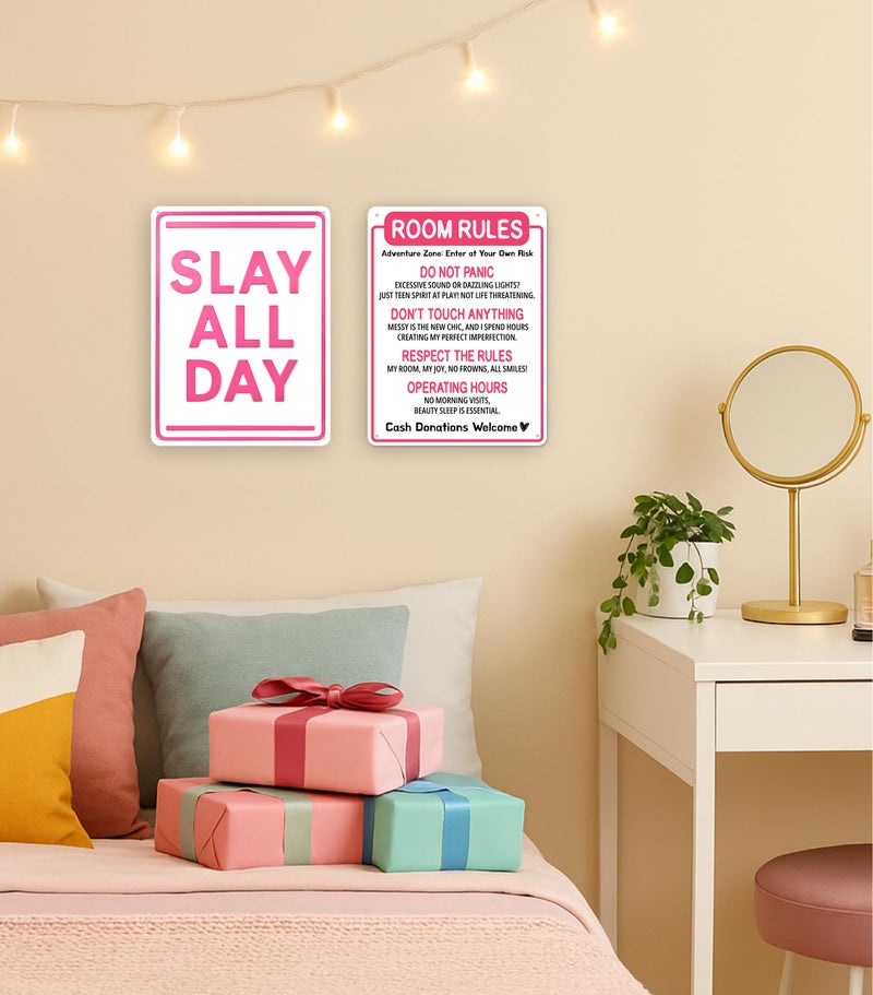 Opix Design Funny Room Rules Sign - Cute Room Rules Sign for Teen Girls, Pink Preppy Room Decorations, Cute Teenage Door Sign & Fun Gifts for Birthday, Holidays (Room Rules) - Image 4