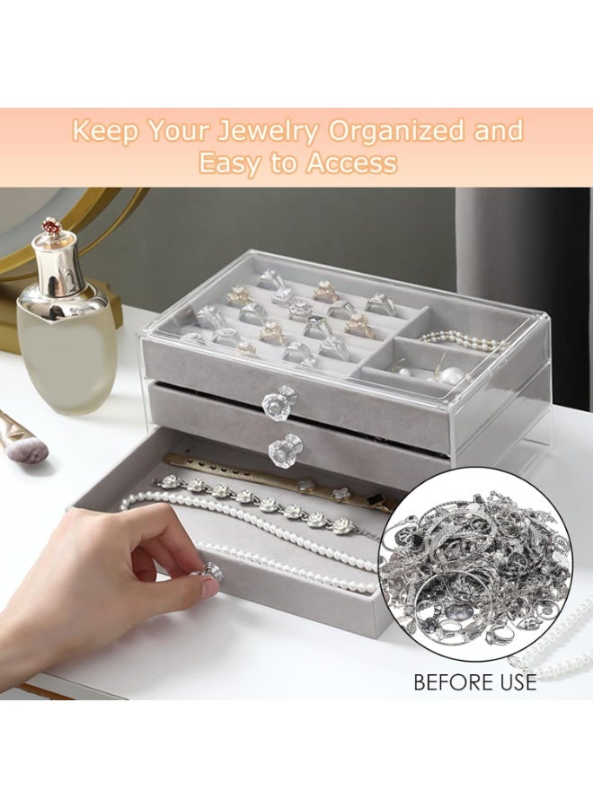 PTTIMFFM Clear Acrylic Jewelry Organizer with 3 Velvet-Lined Drawers, Stackable Anti-Oxidation Storage Box for Rings, Earrings, Necklaces, Bracelets - Image 4