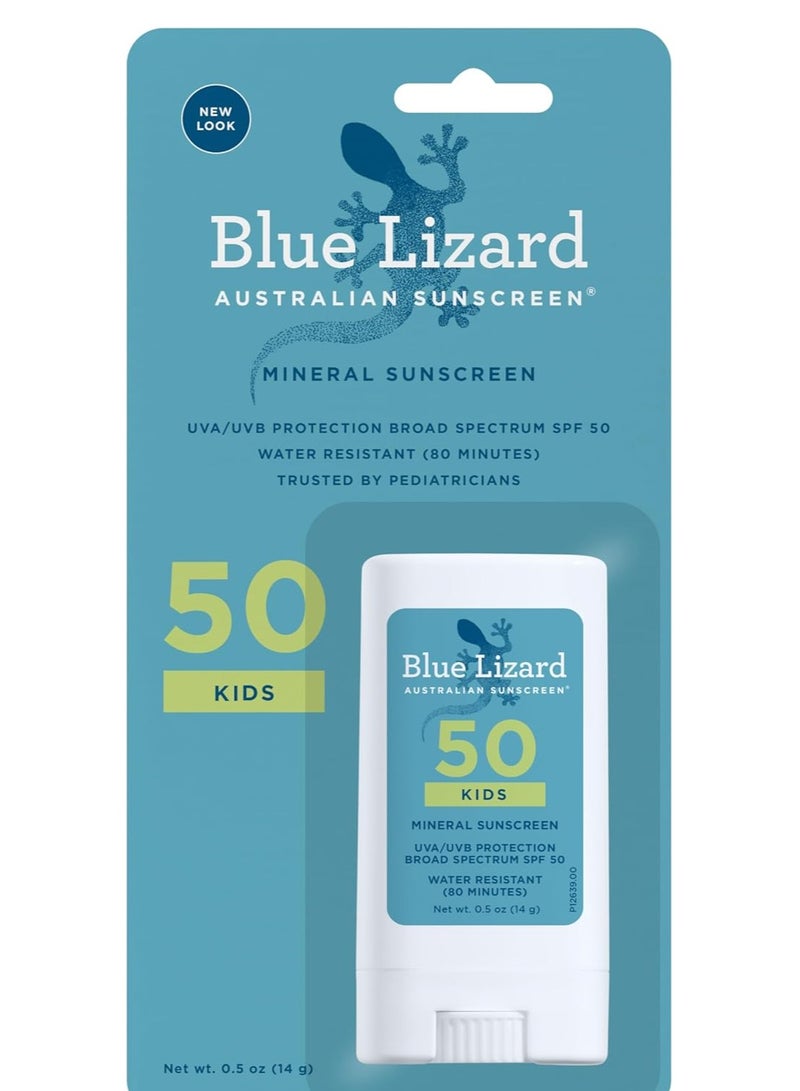 BLUE LIZARD Australian Sunscreen, Kids Mineral Sunscreen Stick, SPF 50, 0.5 oz (14 g)  - Image 1
