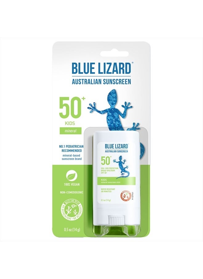 BLUE LIZARD Mineral Sunscreen Stick with Zinc Oxide SPF 50+ Water Resistant UVA/UVB Protection Easy to Apply Fragrance Free, Kids, Unscented, 0.5 oz  - Image 1