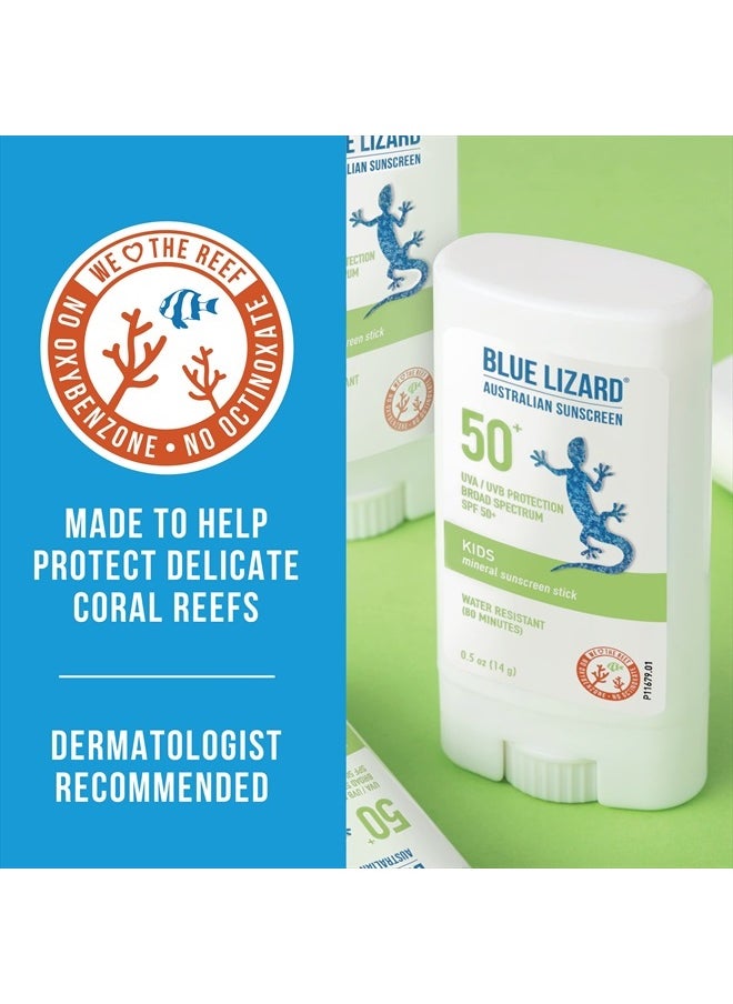 BLUE LIZARD Mineral Sunscreen Stick with Zinc Oxide SPF 50+ Water Resistant UVA/UVB Protection Easy to Apply Fragrance Free, Kids, Unscented, 0.5 oz  - Image 3