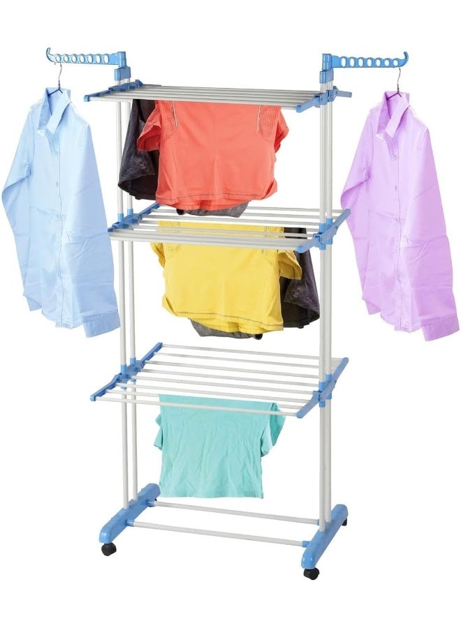 كويزين أرت حامل ملابس قابل للطي من 6 طبقات من الستانلس ستيل مع أجنحة جانبية قابلة للطي للاستخدام الداخلي والخارجي - أزرق - Image 1