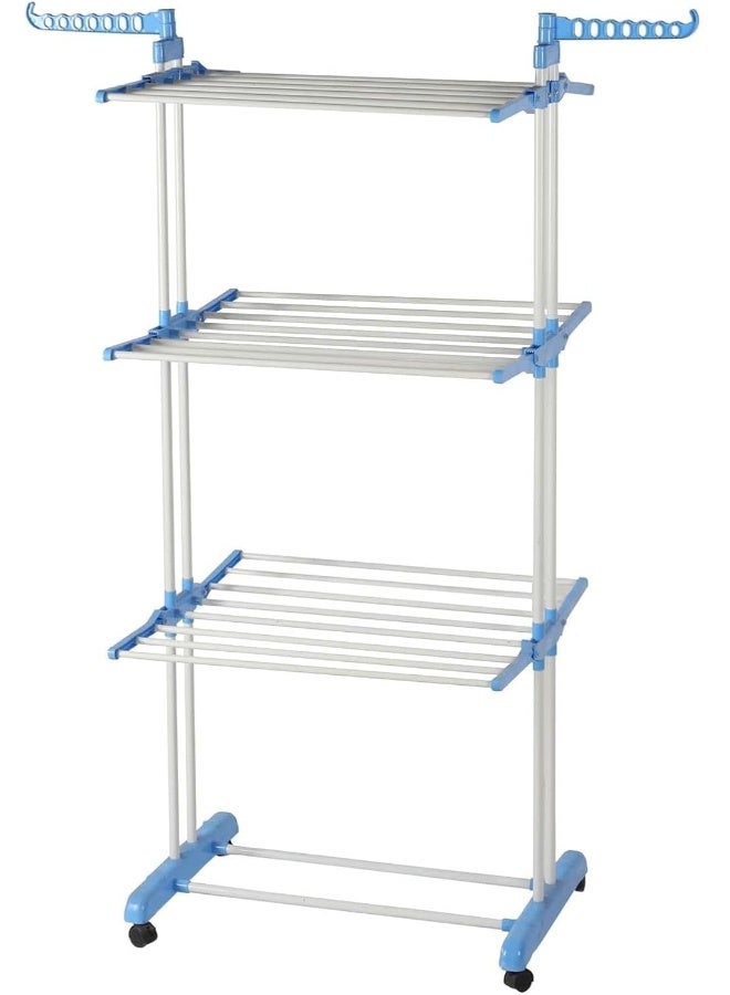 كويزين أرت حامل ملابس قابل للطي من 6 طبقات من الستانلس ستيل مع أجنحة جانبية قابلة للطي للاستخدام الداخلي والخارجي - أزرق - Image 2