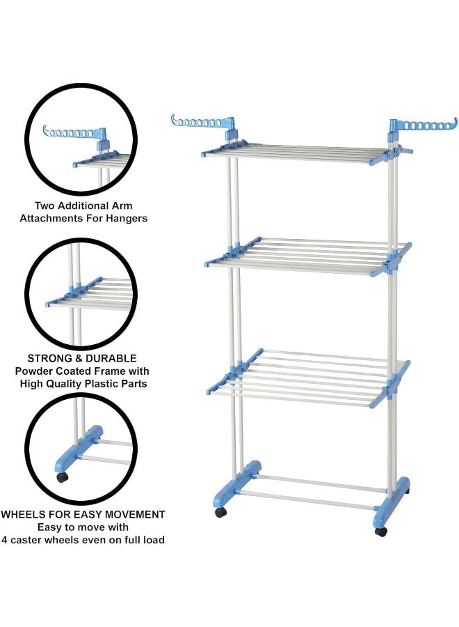 كويزين أرت حامل ملابس قابل للطي من 6 طبقات من الستانلس ستيل مع أجنحة جانبية قابلة للطي للاستخدام الداخلي والخارجي - أزرق - Image 4