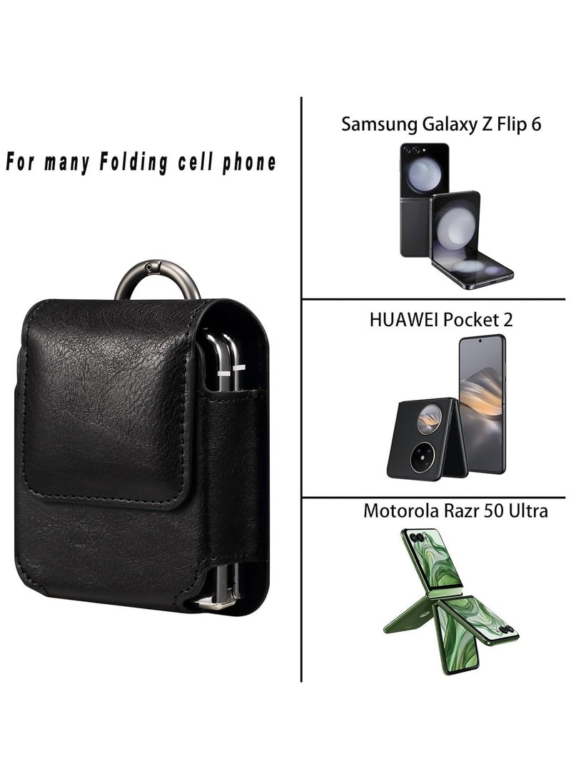 حافظة جلدية لهواتف Samsung Galaxy Z Flip 6/Flip 5/Flip 4 مع حزام، مزودة بمشبك معدني. كما أنها قابلة للاستخدام كحافظة للهاتف Motorola Razr 50 Ultra. - Image 2