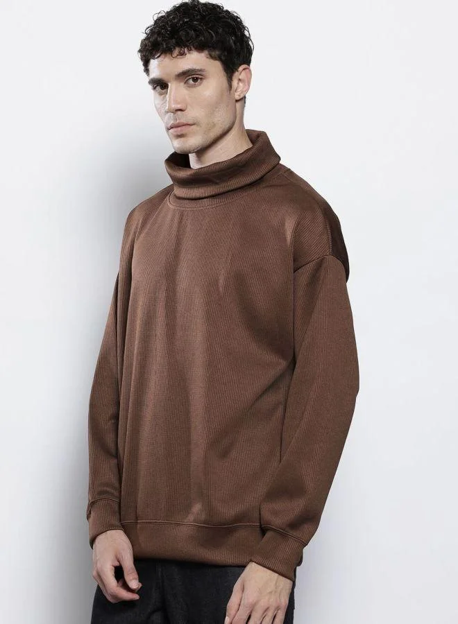 The Indian Garage Co Men Relaxed Fit Self Design Turtle Neck Full Sleeves Sweatshirt