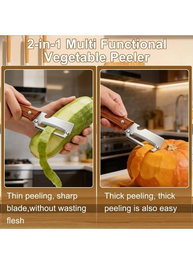 5-Piece 3-in-1 Multifunction Stainless Steel Peeler Set with Fruit Knife & Bottle Opener - Image 2