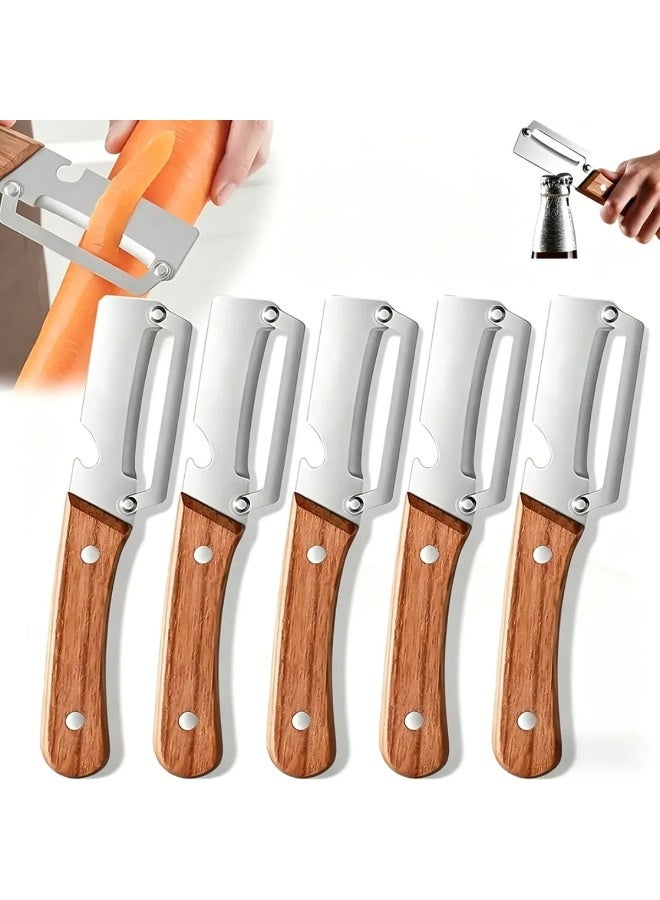 5-Piece 3-in-1 Multifunction Stainless Steel Peeler Set with Fruit Knife & Bottle Opener - Image 1