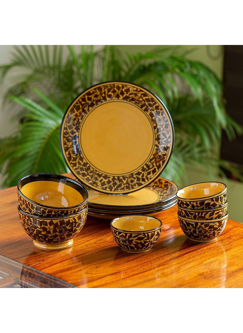 Caffeine Caffeine Ceramic Handmade Brown Sehra Combo Dinner Set (10 pcs.)  - Image 1