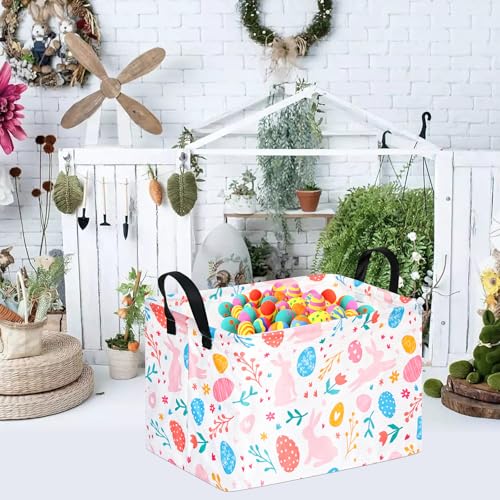 ACMUUNI Rectangle Easter Eggs Gift Basket Rabbit Toy Shelf Basket Clothes Laundry Storage Box Storage Bins Bunny Basket Laundry Hamper with Handles - Image 3