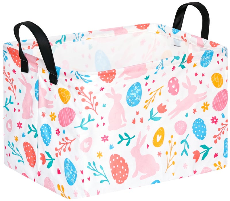 ACMUUNI Rectangle Easter Eggs Gift Basket Rabbit Toy Shelf Basket Clothes Laundry Storage Box Storage Bins Bunny Basket Laundry Hamper with Handles - Image 2