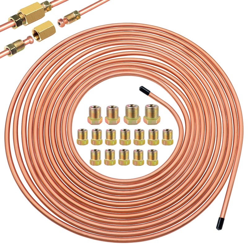 Eoppen 14Inch x 25 ft Brake Line Tubing Kit Flexible Copper Coated Alloy Brake Line Tubing Coil with 16 Inverted Flare Fittings SAE Standard - Image 3