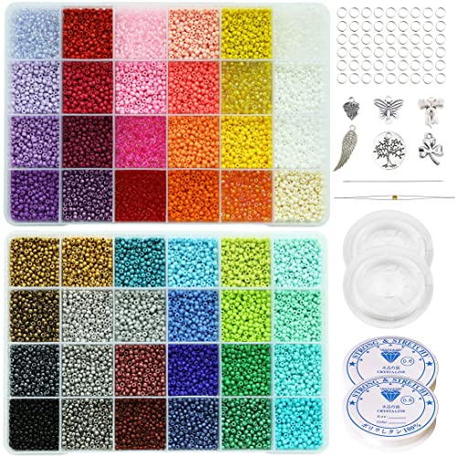 Bala&Fillic Size 3mm Seed Beads 48 Colors About 16800 pcs in Storage Box, 8/0 Glass Seed Beads for Making Bracelets Earrings Necklaces Jewelry - Image 1