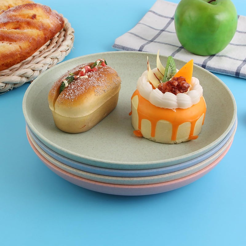 P-Plus International Wheat Straw Dinner Plates Set Reusable Plastic Plates,Unbreakable Deeper Kids Dinner Plate for Kitchen, Camping Salad Alternative for Plastic Plate (20cm, Pack of 4, Random Color) - Image 3