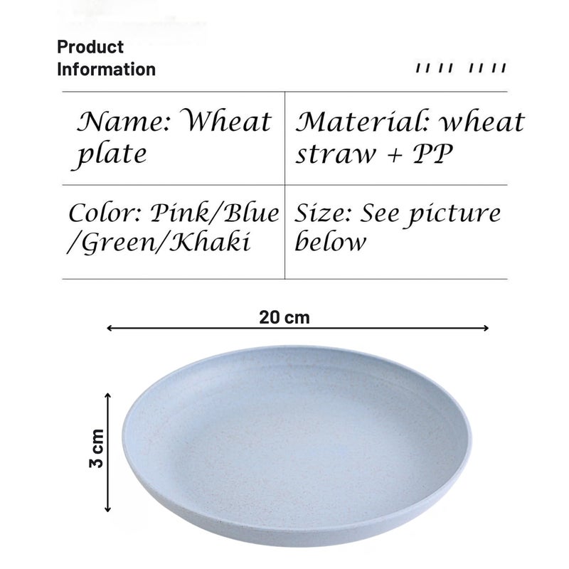 P-Plus International Wheat Straw Dinner Plates Set Reusable Plastic Plates,Unbreakable Deeper Kids Dinner Plate for Kitchen, Camping Salad Alternative for Plastic Plate (20cm, Pack of 4, Random Color) - Image 2