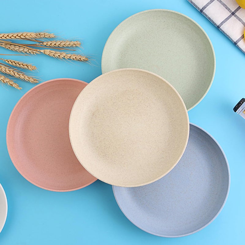 P-Plus International Wheat Straw Dinner Plates Set Reusable Plastic Plates,Unbreakable Deeper Kids Dinner Plate for Kitchen, Camping Salad Alternative for Plastic Plate (20cm, Pack of 4, Random Color) - Image 1