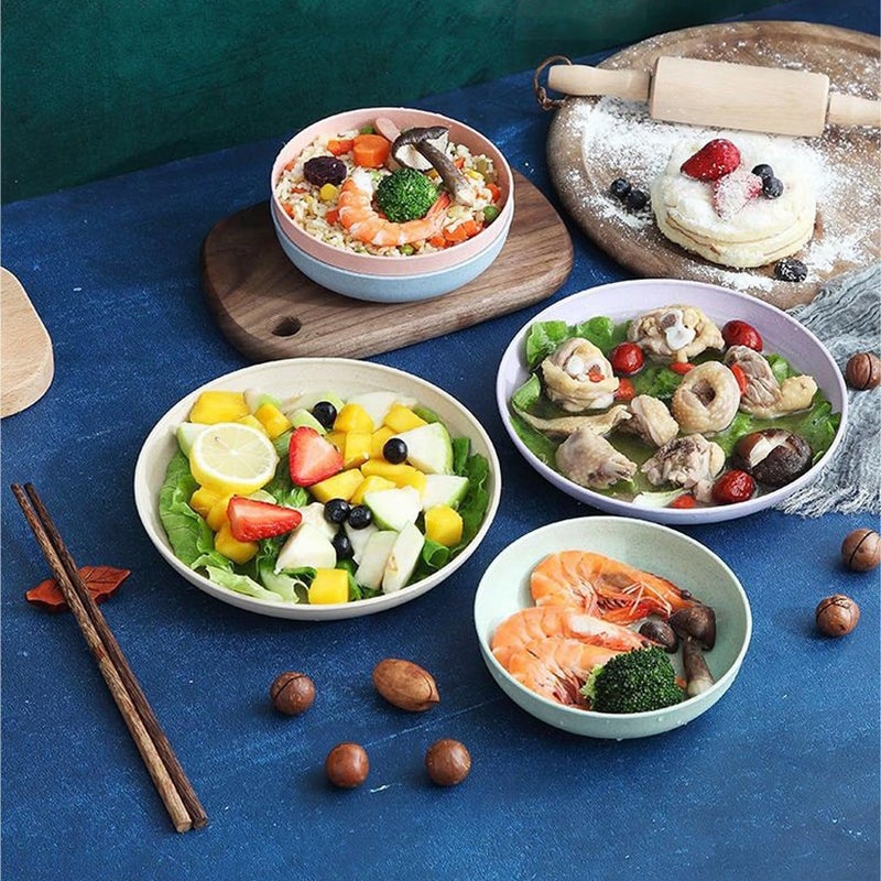 P-Plus International Wheat Straw Dinner Plates Set Reusable Plastic Plates,Unbreakable Deeper Kids Dinner Plate for Kitchen, Camping Salad Alternative for Plastic Plate (20cm, Pack of 4, Random Color) - Image 4