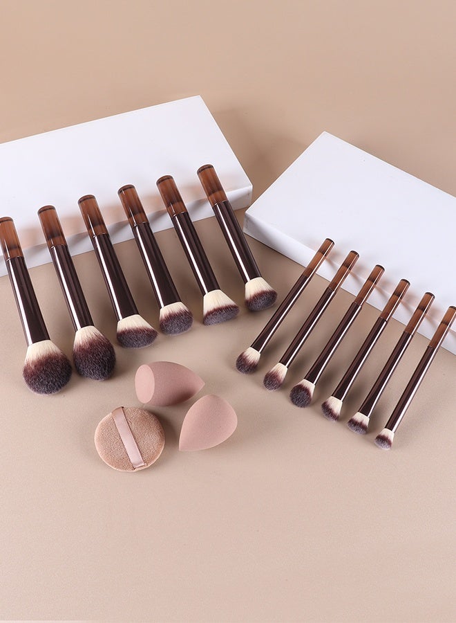 DGSENPI 15 PCS Makeup Brush Set, 12 Multi Use Makeup Brushes, with 2 Makeup Sponges and 1 Makeup Puff, Foundation Blush Concealer Shading Eye Makeup Brush, for Beginners and Professionals - Image 4