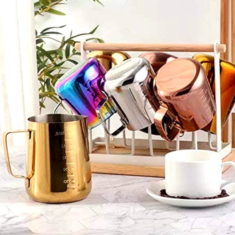 ELON Golden Milk Frothing Pitcher, 350ml/600ml/1000ml Espresso Steaming Pitchers Stainless Steel Milk Coffee Cappuccino Steam Pitchers Milk Jug Cup (Golden (Stainless Steel), 1000ml/38oz) - Image 2